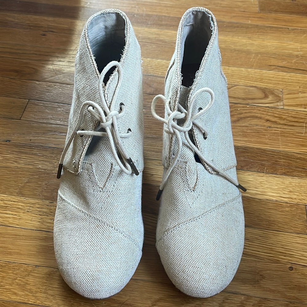 TOMS Linen Desert Sparkle Wedge Booties